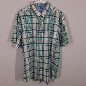 Izod Saltwater Relaxed Classics Shirt Mens XL Plaid Short Sleeve Button Up